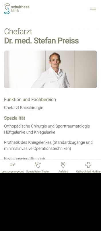 Schulthess Klink Arztprofil Mobile